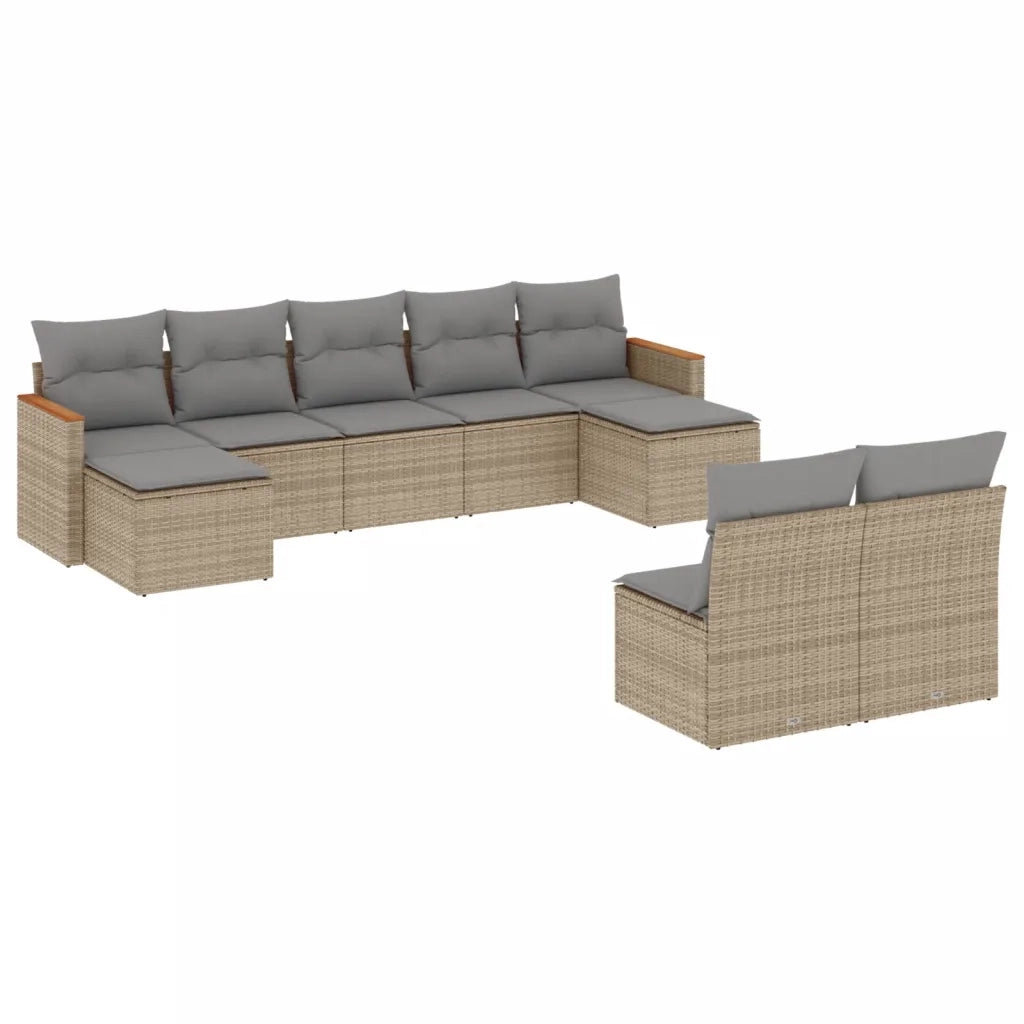 Set Divano da Giardino 9 pz con Cuscini Beige Misto Polyrattancod mxl 89107