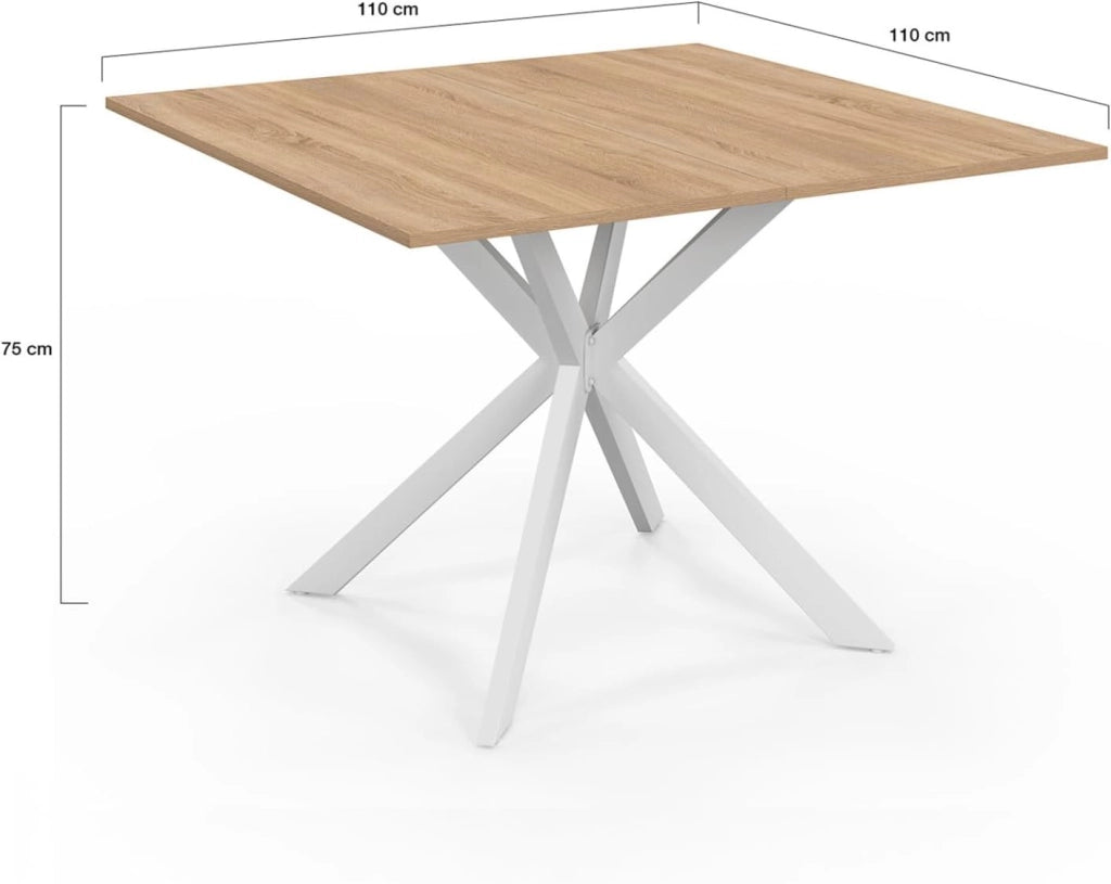 Tavolo da pranzo quadrato ALIX per 8 persone con gambe in legno e ragno bianco 110 cm