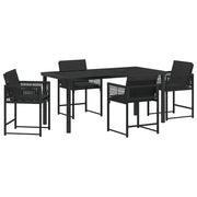 Set da Pranzo per Giardino 5 pz | Set Salotto da Giardino Nero polyrattan