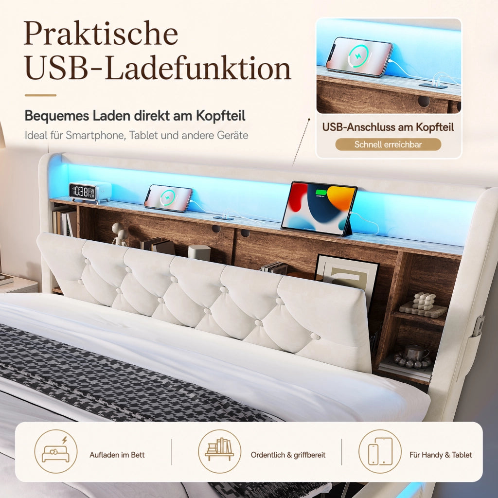letto imbottito velluto beige 160 x 200 cm