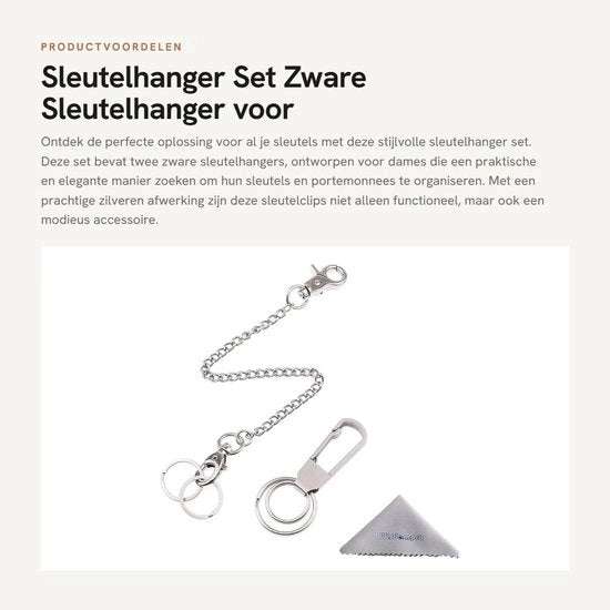 Set di appesi chiavi in acciaio inox da 2 pezzi con clip e cinturino - Disegno antislip - Ideale per chiavi da casa e chiavi da lavoro