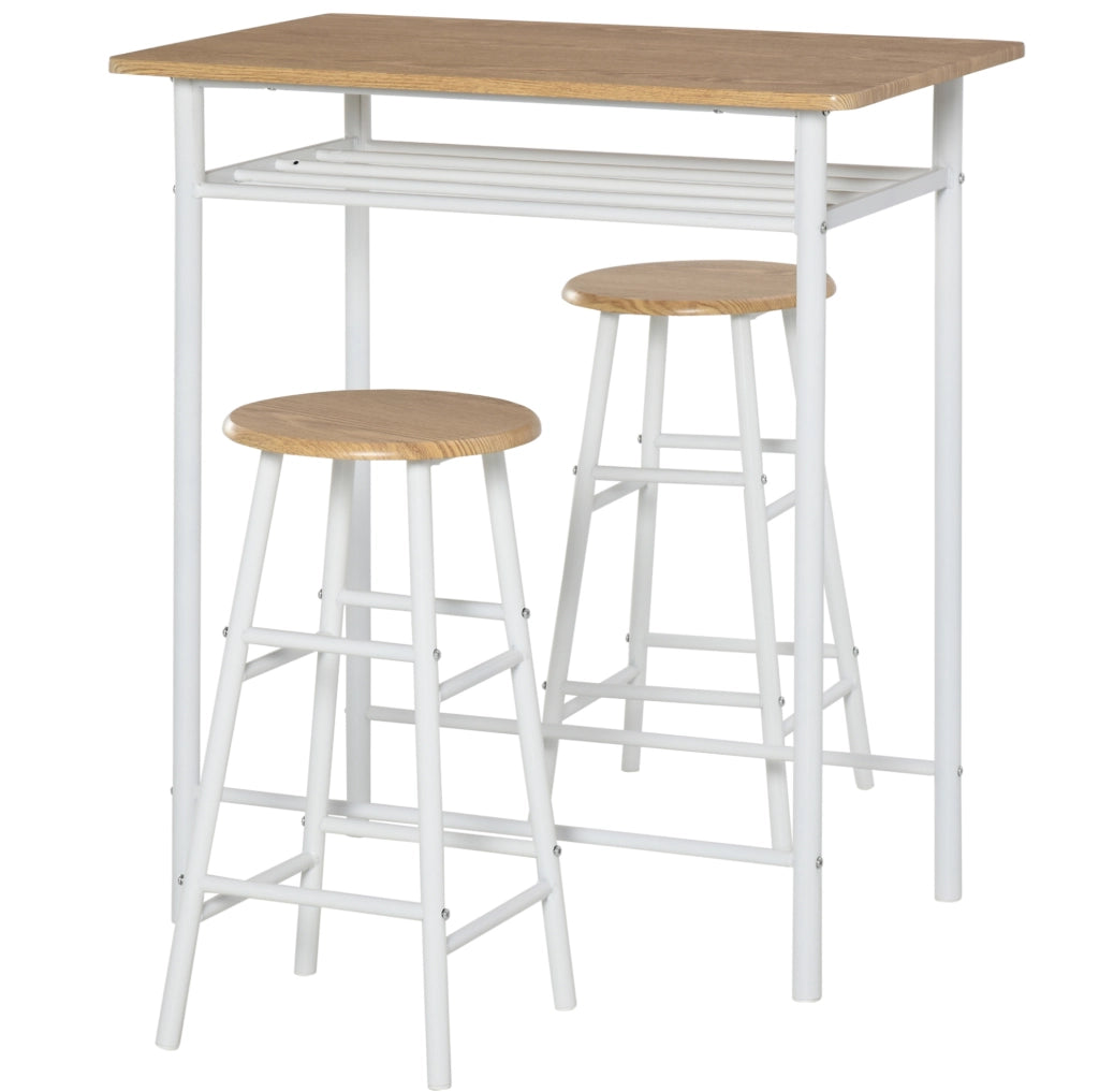 Set tavolo da bar con 2 sgabelli; 80x50x90 cm; salvaspazio in MDF bianco