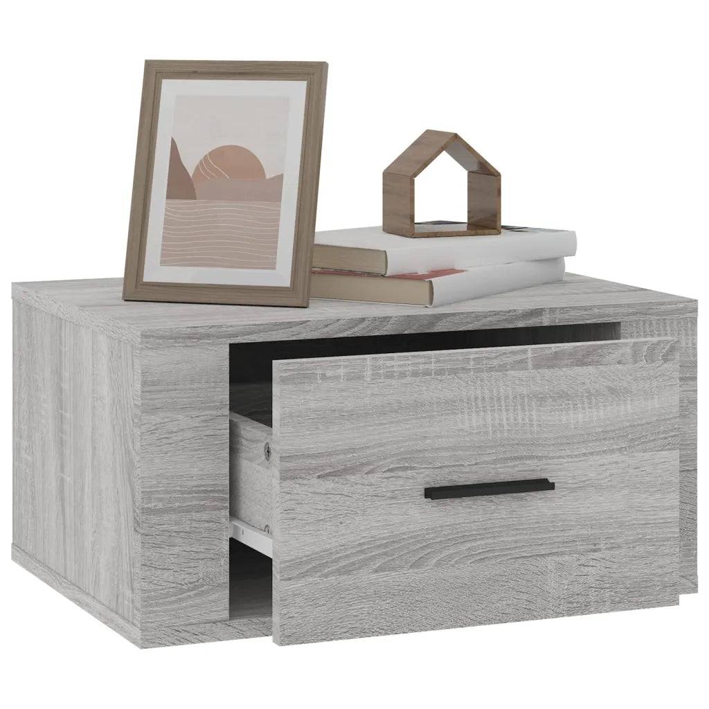 Comodino a Muro-Tavolino da notte sospeso Grigio Sonoma 50x36x25 cm