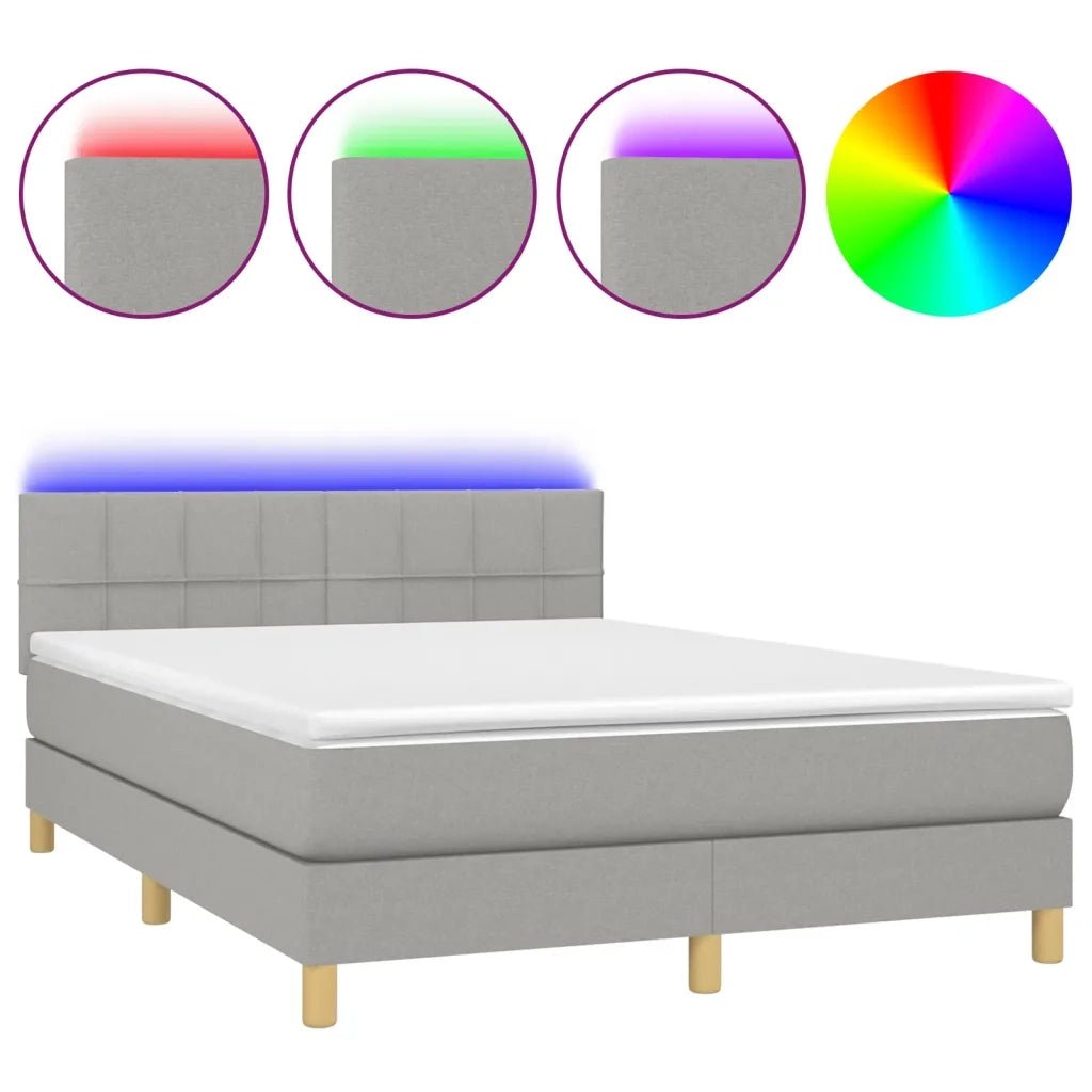 Letto a Molle Materasso e LED Grigio Chiaro 140x190 cm Tessuto 3133709