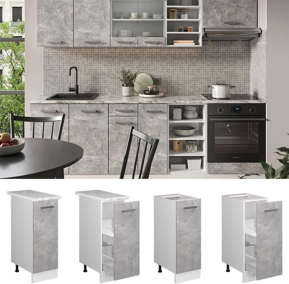 Mobile cucina sottotetto R-Line, Cemento/Bianco, 80 cm con 2 porte