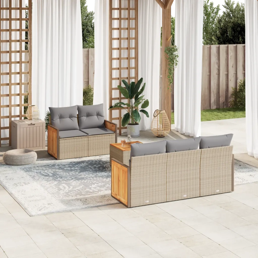Set Divano da Giardino 6 pz con Cuscini Beige in Polyrattan 3259868