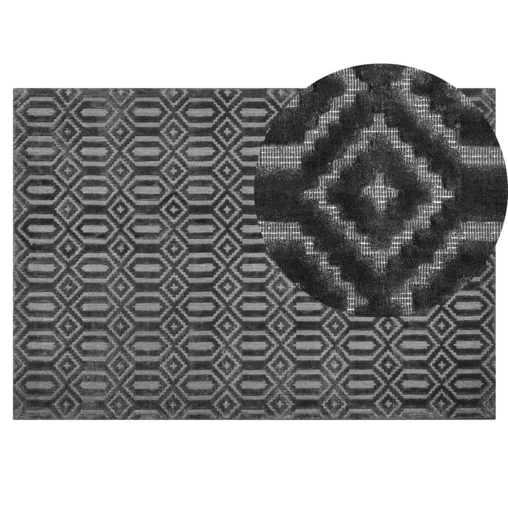 Tappeto Grigio Viscosa 140 x 200 cm Motivo Geometrico Tessuto a Mano Flatweave