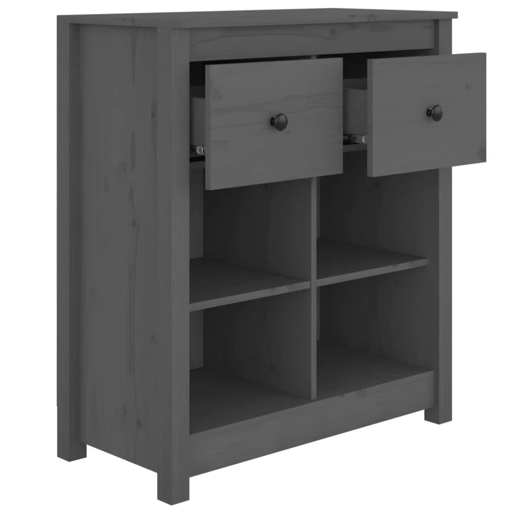 Credenza Grigia 70x35x80 cm in Legno Massello di Pino 813766