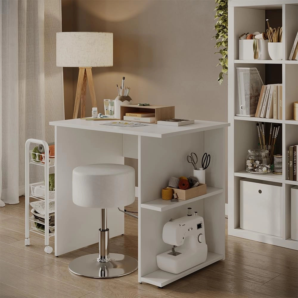 Scrivania con ripiani Simple, Bianco, 82 x 60 cm, con due ripiani aperti per spazio di appoggio aggiuntivo