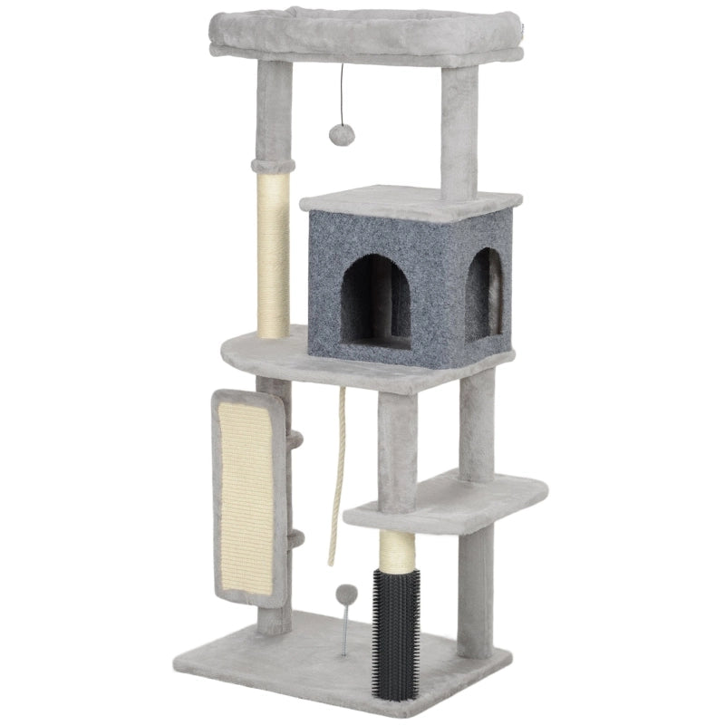Albero per Gatti 132 cm con Tiragraffi, Cuccia e Casetta, Grigio Chiaro