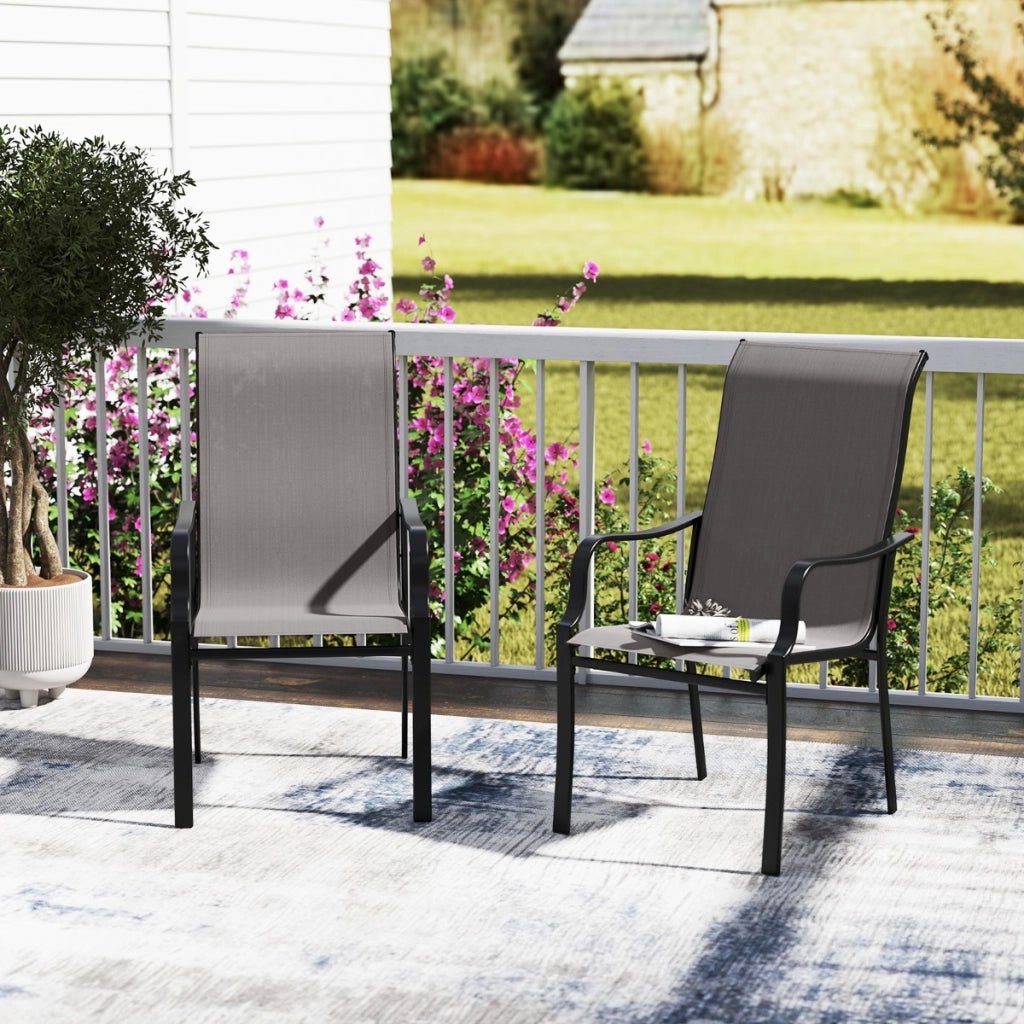 Mobili da pranzo con schienale alto e sedile largo struttura in metallo resistente, Set di sedie da pranzo per patio da 2 Grigio-Sedie da esterno