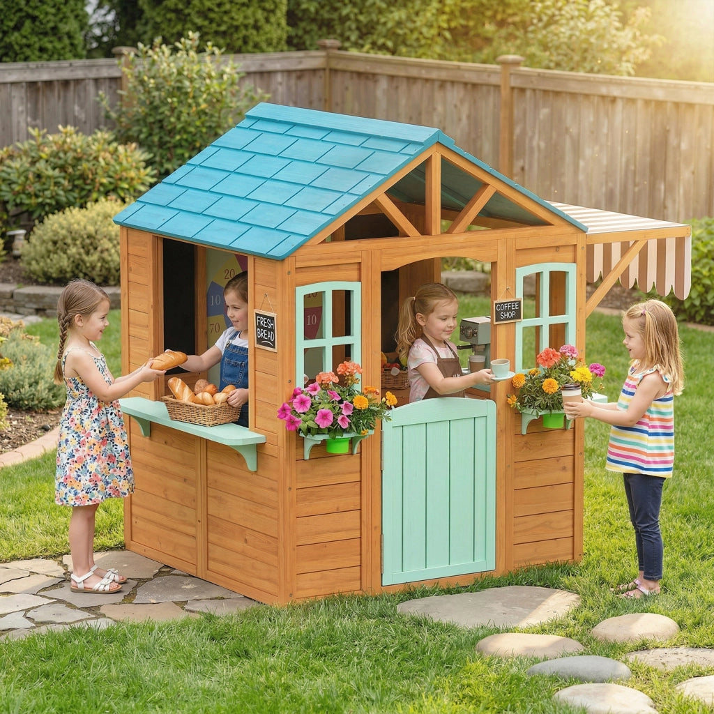 Casetta da Giardino per Bambini con Lavagna e Accessori ¨C Zephmum ¨C Grigio