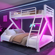 Letto a castello in metallo con LED; 90x200 cm e 140x200 cm; bianco
