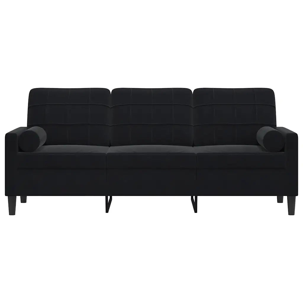 Divano | Divano da soggiorno | Sofa a 3 Posti con Cuscini Nero 180 cm in Velluto