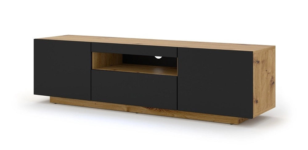 Mobile TV sospeso o a terra 150x42/36x37 Cm STAND AURA struttura Rovere e frontali Nero opaco