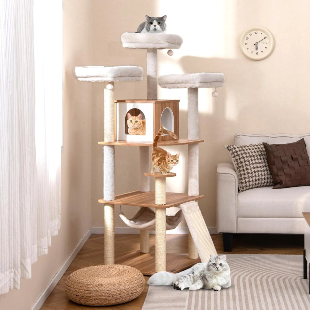 Albero per gatti alto 168 cm con 3 piattaforme, Torre multi - livello con accessori per gatti da interno