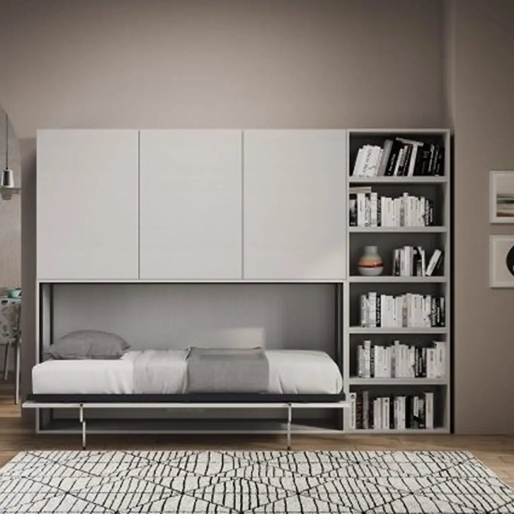 Letto singolo a scomparsa Kando comp.F con materasso bianco frassino