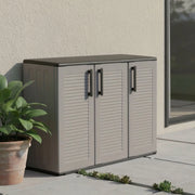 Armadio multiuso da esterno o Aranka, Mobile a 3 ante e 1 ripiano in polipropilene, 100% Made in Italy, cm 102x37h84, colore Grigio
