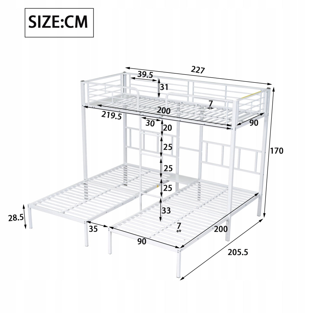 Letto triplo 90x200 cm - Xylo - Metallo, Bianco