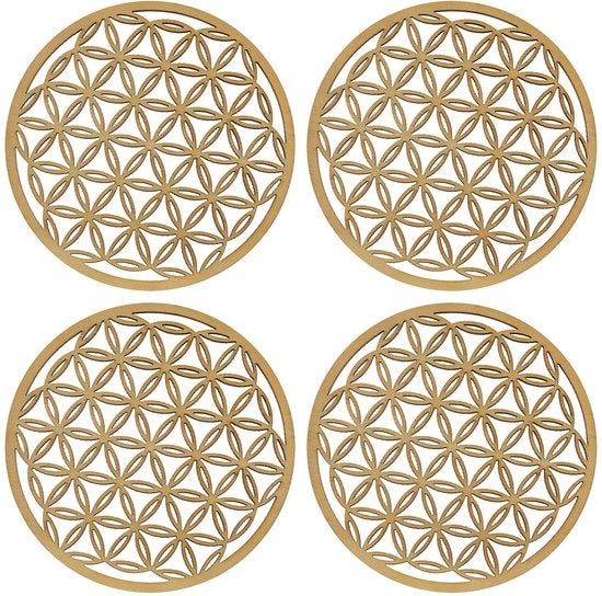 Set di 4 piedini per la Fior di Loto, piedini decorativi per la Fior di Loto, Fior di Loto per il caricamento delle pietre, piedini in legno per bicchieri e caffè, 10 x 10 cm