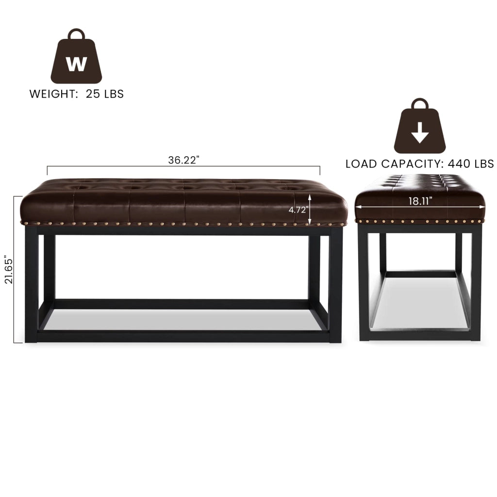Panca Imbottita Vintage ¨C MINIMAL ¨C Similpelle Marrone, Struttura Metallo, 90x36