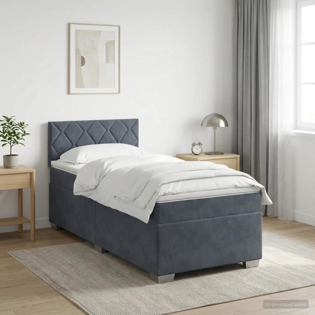 Letto con Box Spring, Materasso e LED Grigio Scuro 100 x 200 cm 3452127