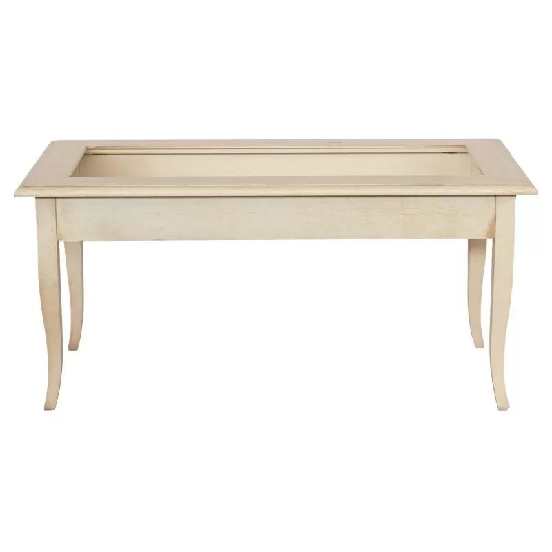 Tavolino bacheca rettangolare shabby legno avorio anticato 100x50x47 - Mobili 2G