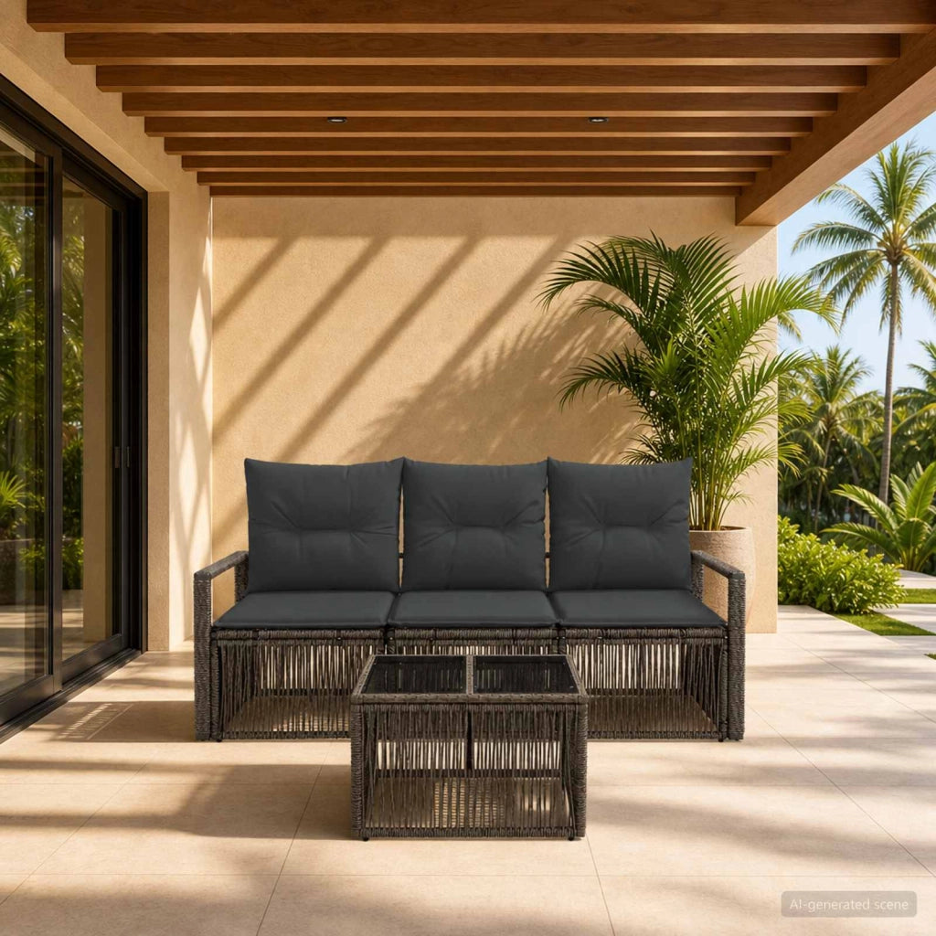 Set Divano da Giardino 4 pz Grigio polyrattan 3435632
