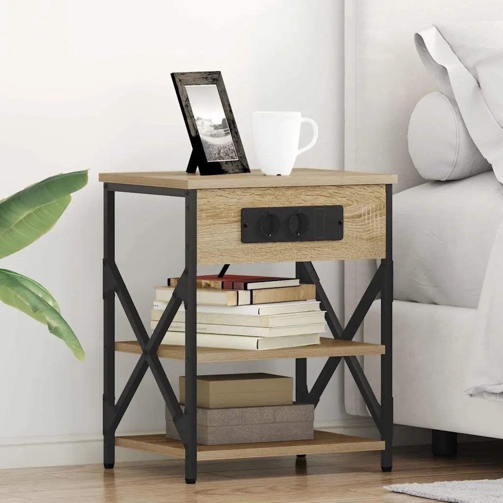 vidaXL Comò con stazione di ricarica 2 pcs rovere sonoma