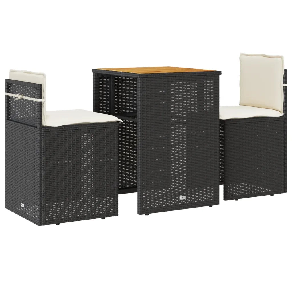 Set da BistrÃ² 3 pz con Cuscini Nero in Polyrattan