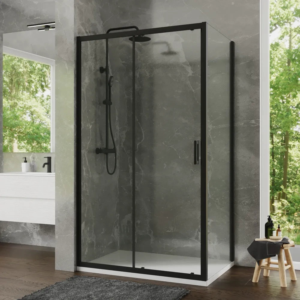 Box doccia 70x125 cm scorrevole profili nero opaco vetro temperato 6mm trasparente anticalcare h198 | Tahiti
