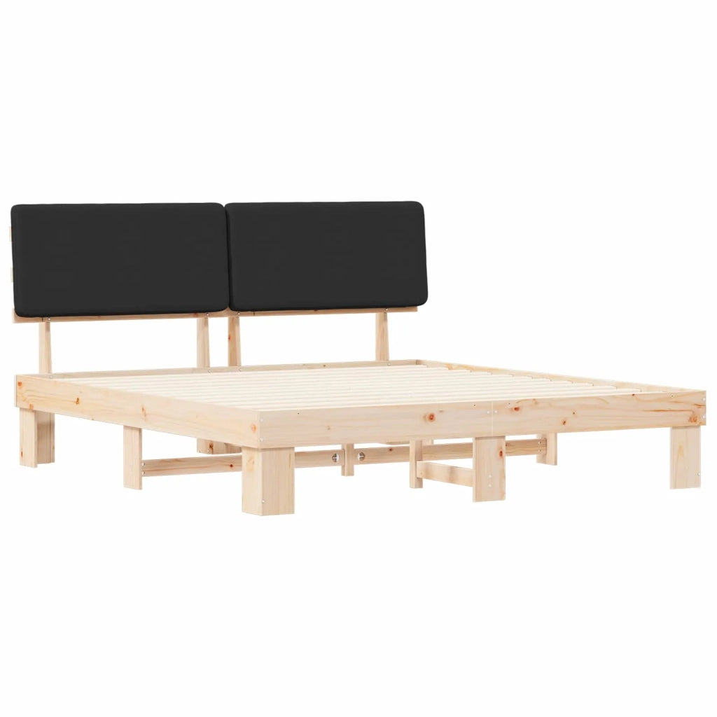 Letto con Testiera Rivestita Nero 200 x 200 cm Pino massello