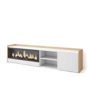 Mobile TV Soggiorno, 212x50x35 cm, Per TV fino a 80", Camino elettrico XXL, Bianco e Rovere soft