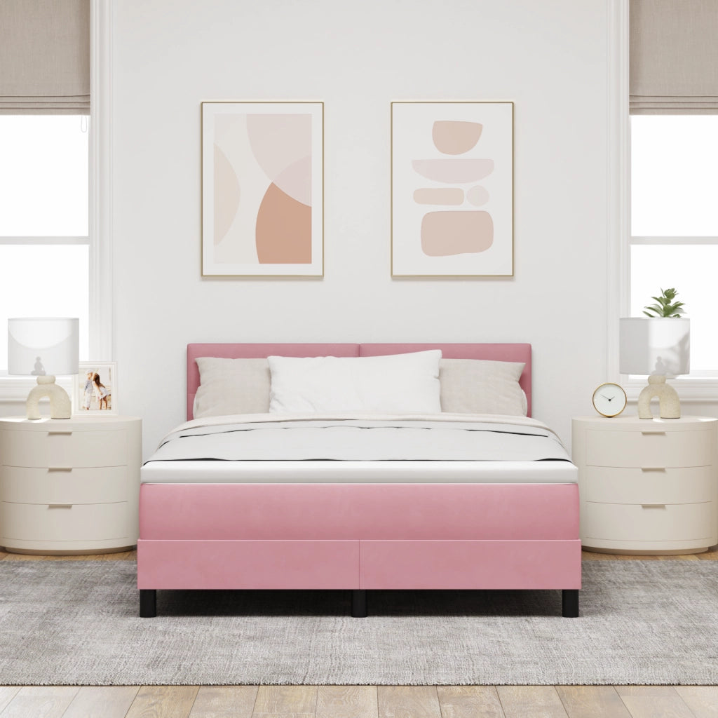 Letto a Box con Materasso Rosa 160x200 cm Velluto