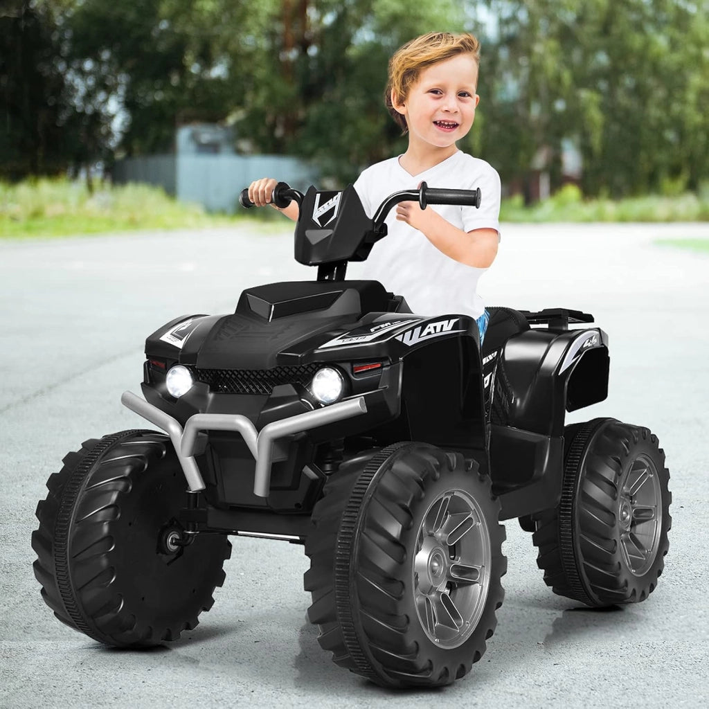 12 V Quad Elettrico per Bambini, Auto Elettrica Cavalcabile con Luci LED e Musica, Velocità Fino a 5km/h, per Bambini 3-7 Anni (Nero)