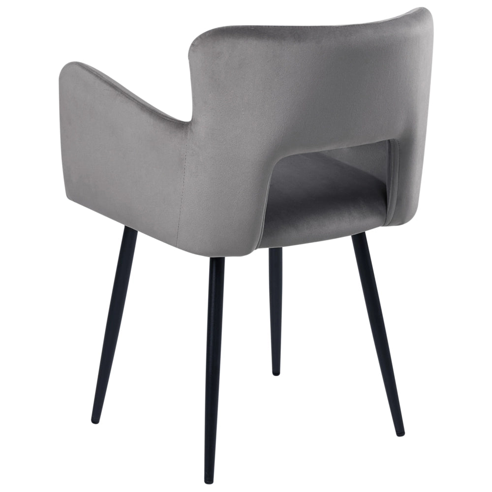 Set di 2 sedie da pranzo velluto grigio braccioli schienale intagliato gambe in metallo moderna industriale
