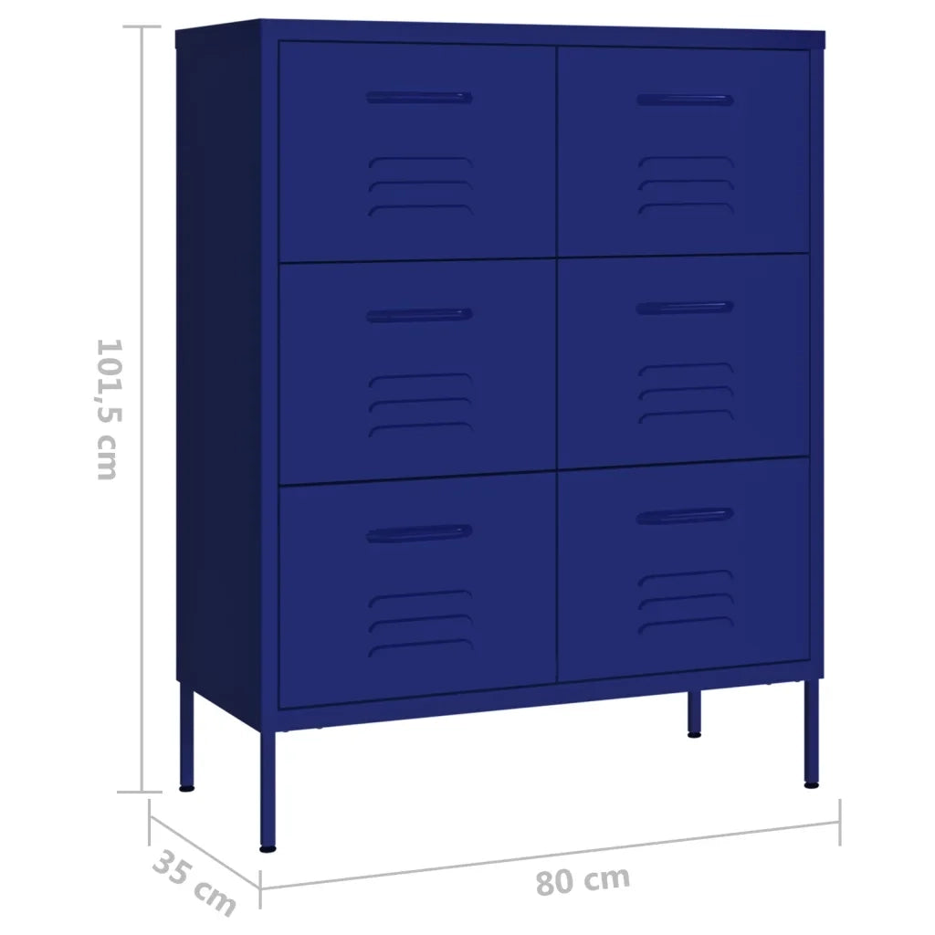 Mobile contenitore con cassetti 80 x 35 x 101 cm 6 cassetti guide in acciaio blu navy 02_0046836