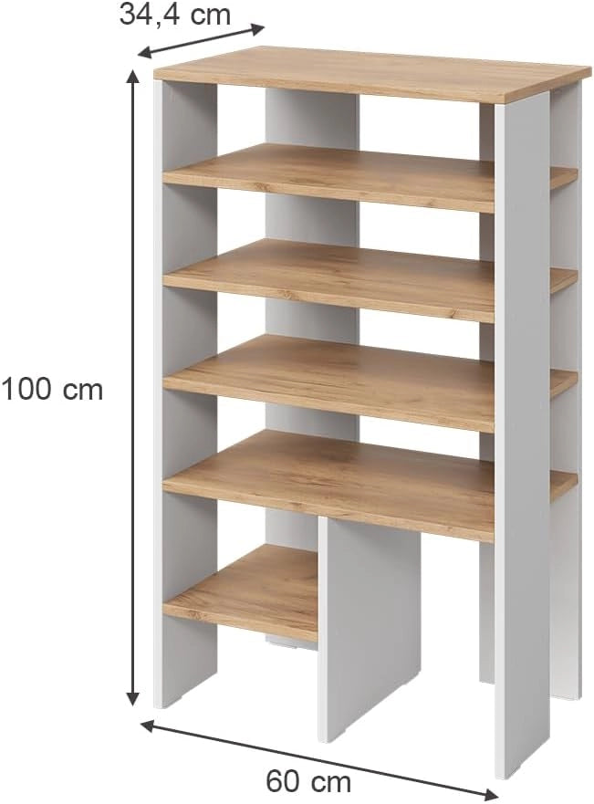 Scarpiera Marlon, Rovere bianco/dorato, 60 x 100 cm con 5 scomparti