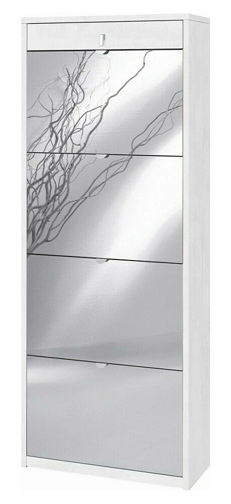 Scarpiera specchio naturale 4 ante 1 Cassetto H164 L63 P29 Cm  Bianco ossido Sarmog
