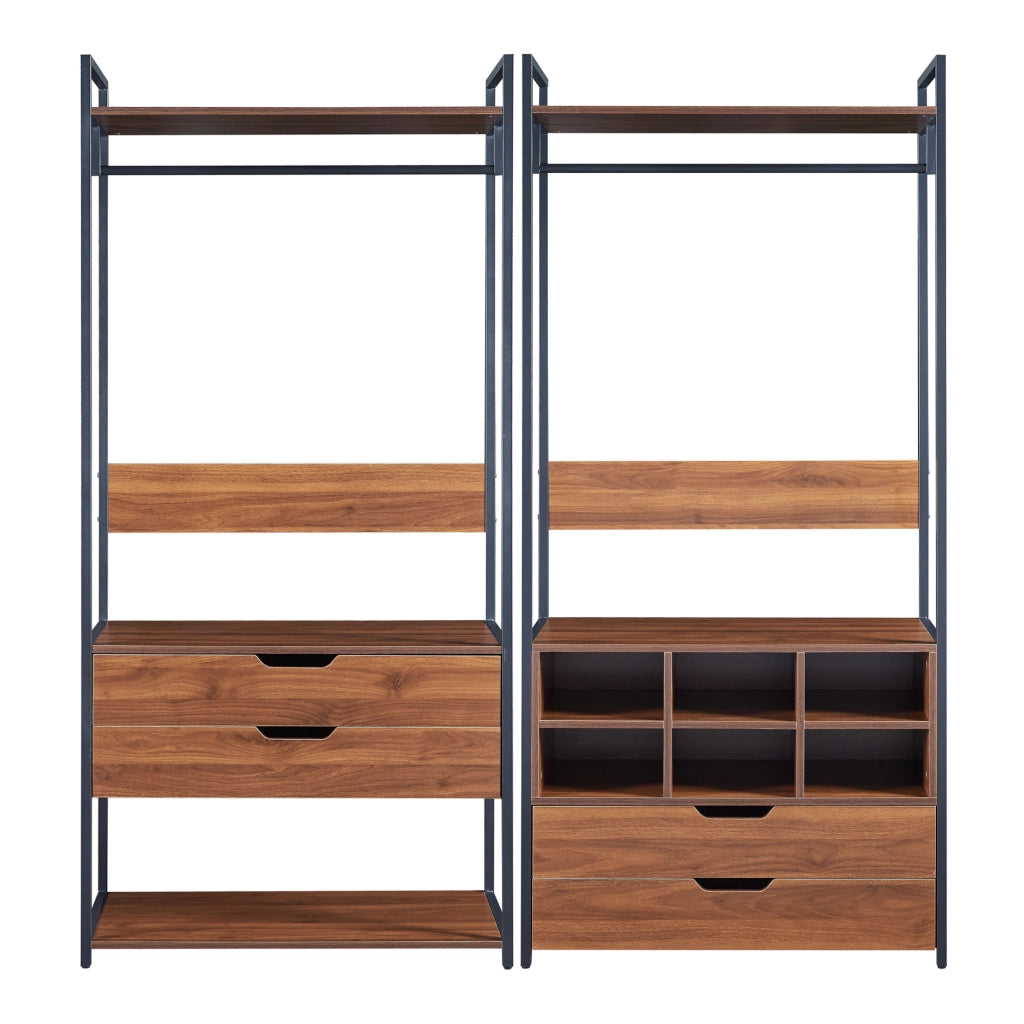 Set Larem 2 Mobili Organizzatori Guardaroba 168 cm Set F - Nero / Effetto Noce [en.casa]