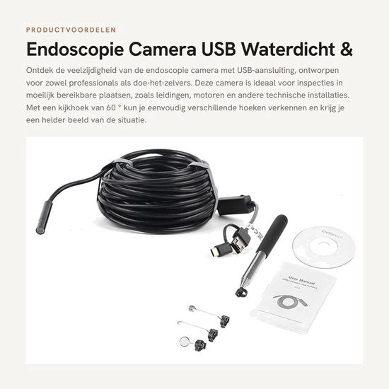 Endoscopio con angolo di visuale 60° - Camera di ispezione acqua resistente - Risoluzione fotografica 1600x1200 - Connettiore USB - Funzione di registrazione
