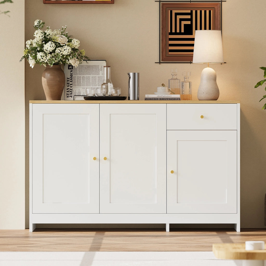 Credenza 3 Ante e 1 Cassetto ¨C Xylo ¨C Bianco e Naturale, 120x40x75 cm