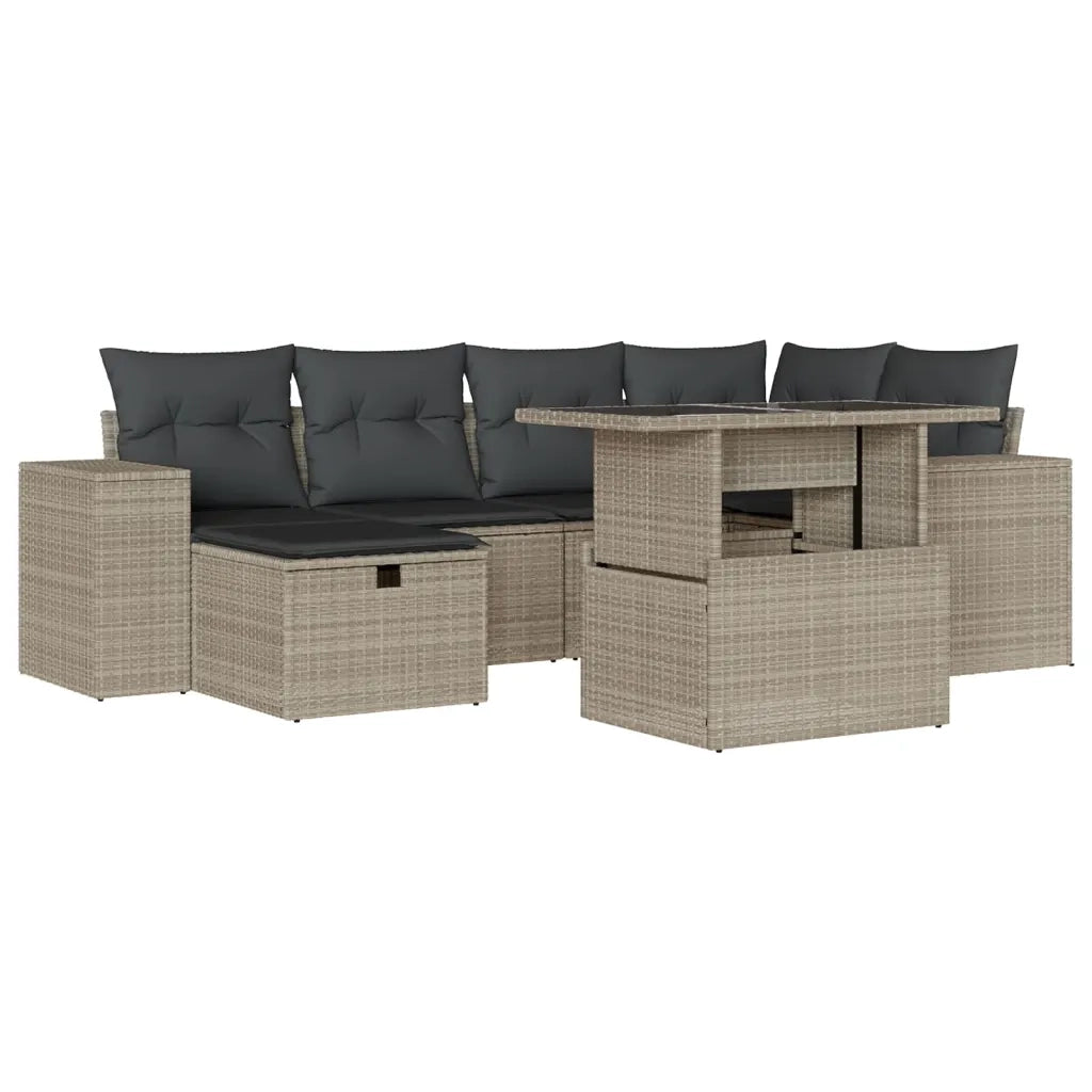Set Divani da Giardino 7pz con Cuscini Grigio Chiaro Polyrattan