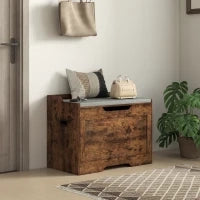 Panca Contenitore da 103L Multifunzione color Legno con Cuscino in Tessuto Grigio, 75x40x56 cm