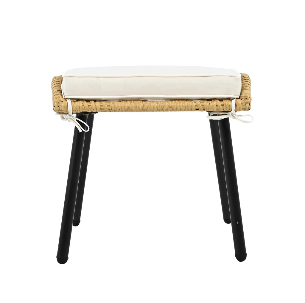 Set da giardino 5 pezzi con 2 sedie; 2 sgabelli; tavolo e cuscini; rattan bianco naturale