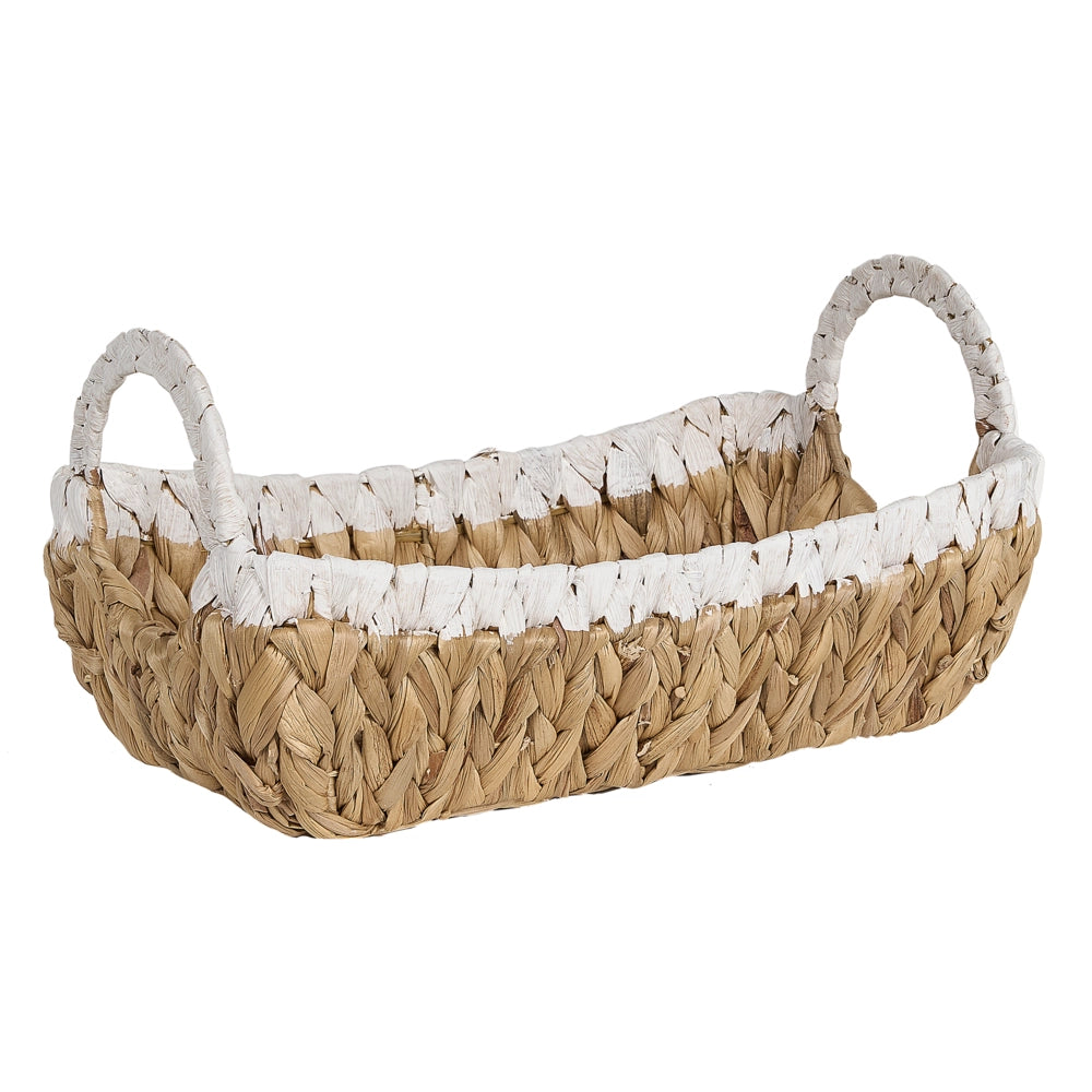 Set di 3 cestini in giacinto d'acqua con struttura in metallo e manici realizzati a mano stile boho classico