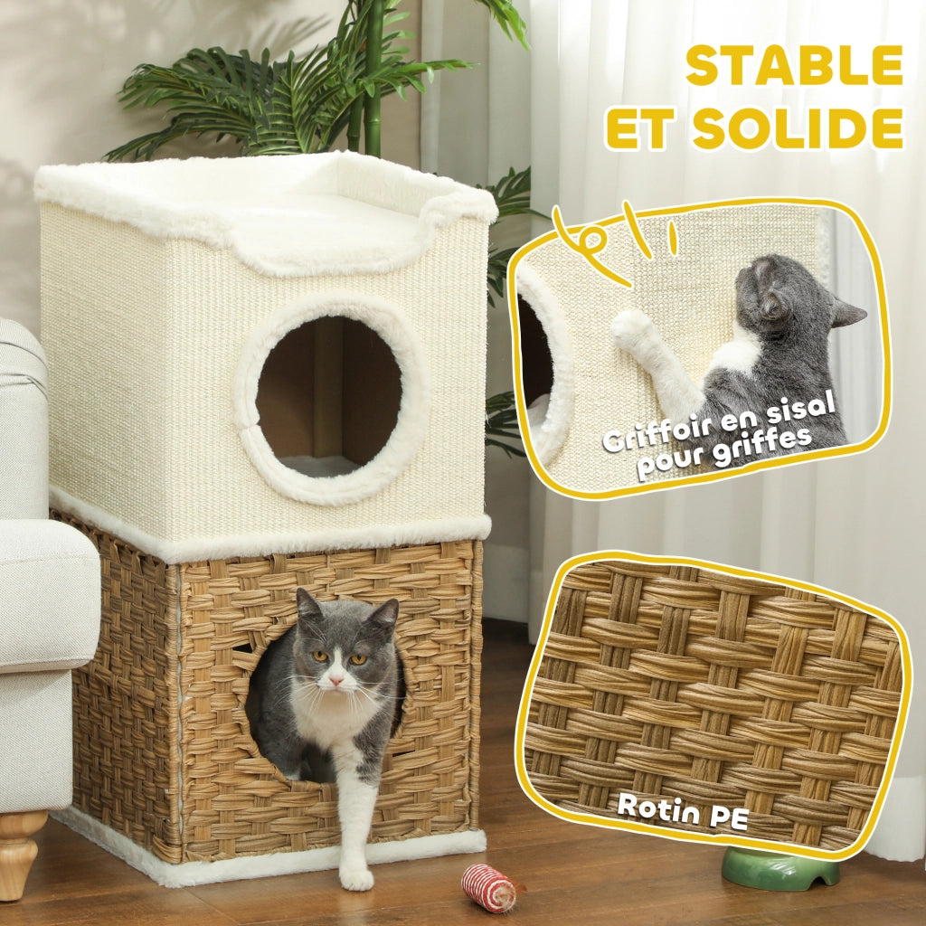 Torre per gatti a 3 livelli con tiragraffi in sisal ¨C zephmum ¨C crema 41x41x75.5 cm