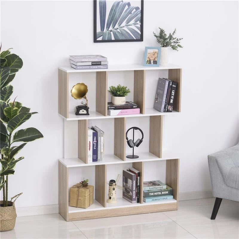 SCAFFALE LIBRERIA DESIGN A PARETE CON 8 RIPIANI 100 X 30 X 124 CM BIANCA ROVERE
