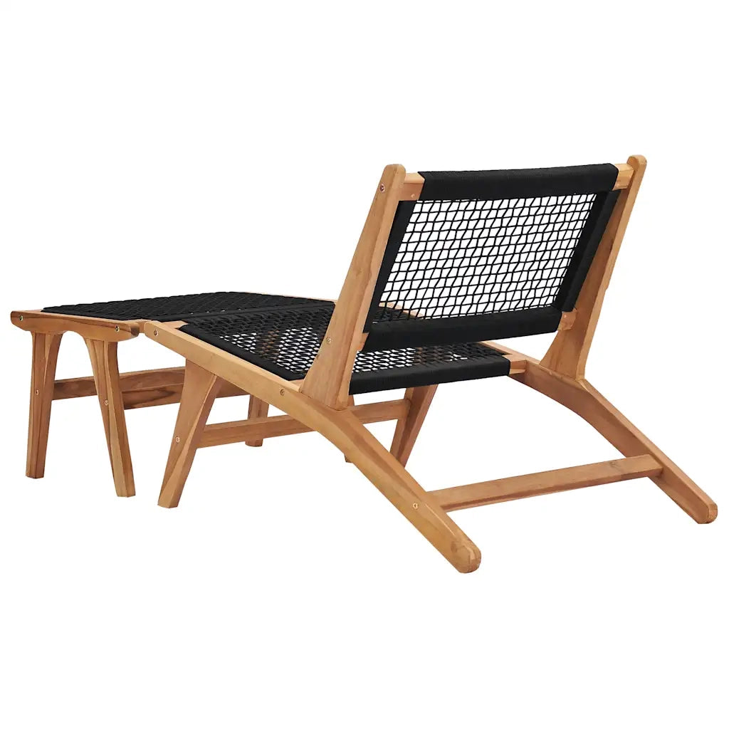 Sedia a Sdraio con Poggiapiedi in Legno Massello di Teak e Corda
