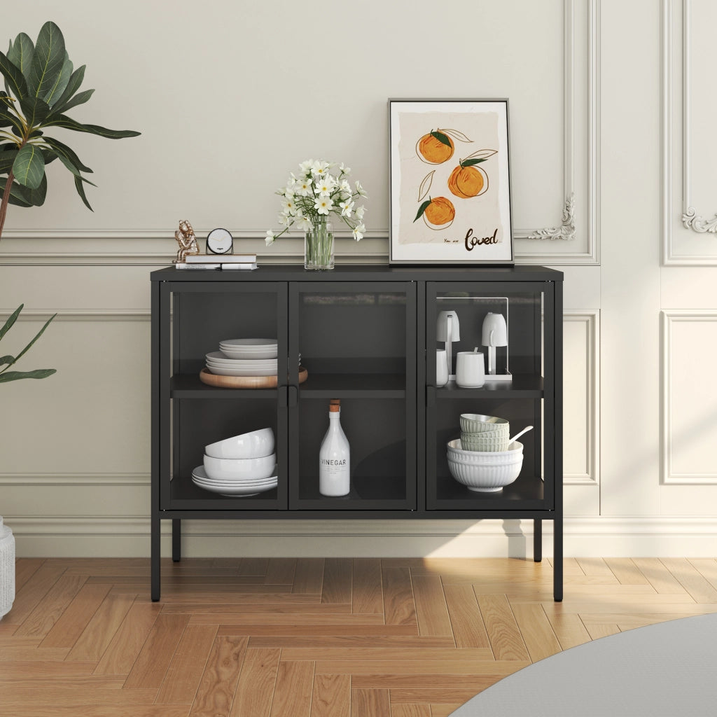 Armadietto con Vetrina Borshavisa Credenza con 3 Ante in Vetro 80x100x35 cm [en.casa]